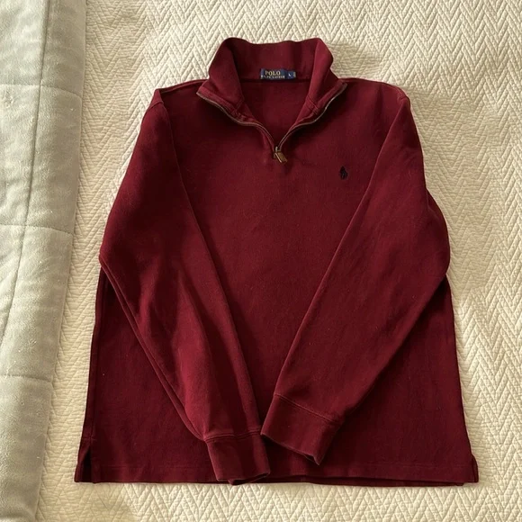 POLO by ralph Lauren men’s size large maroon quarter zip cotton sweater - Picture 2 of 4